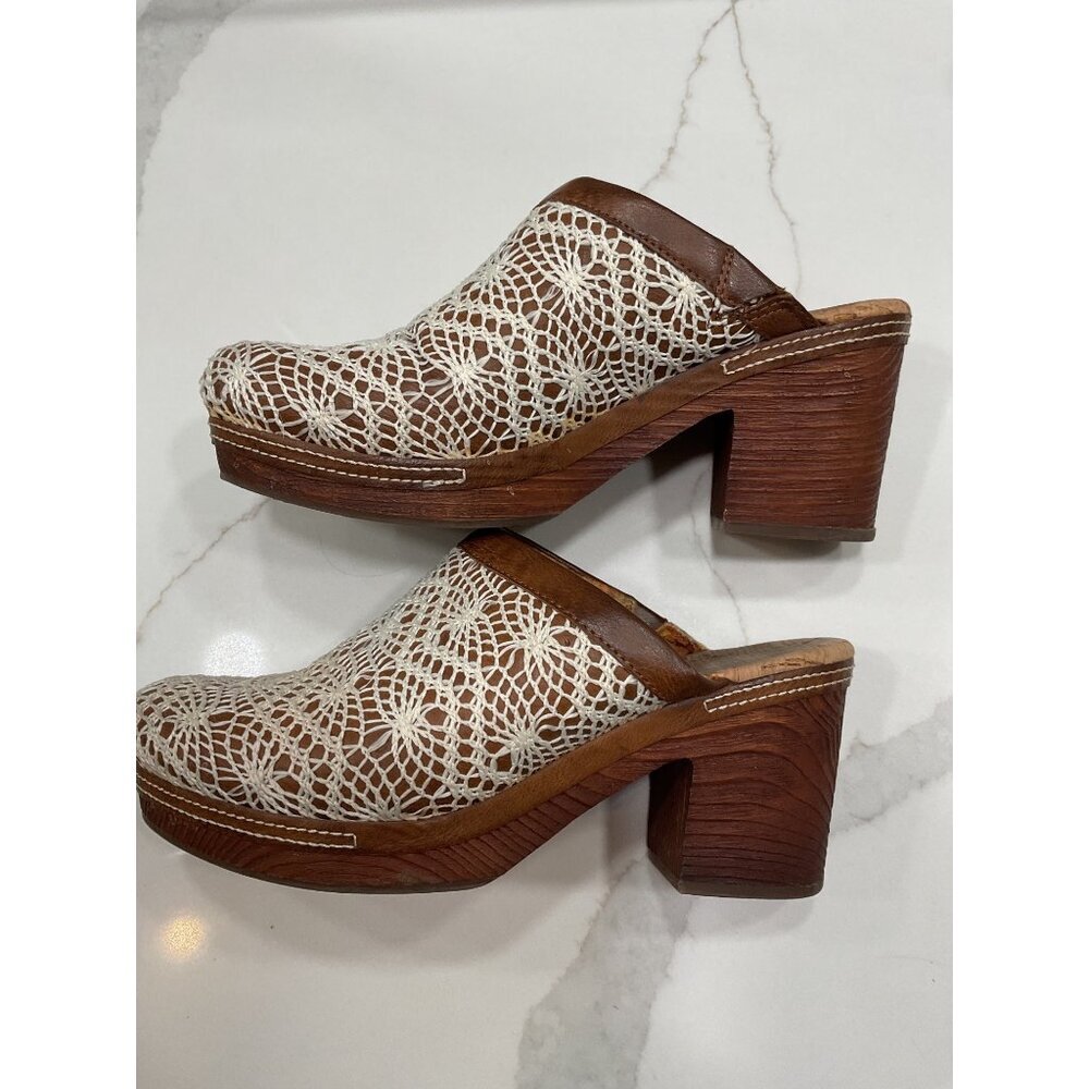 Korks by Kork Ease Nora Slip-On Crochet Detail Clog High Heels Size 10 Hippie 70